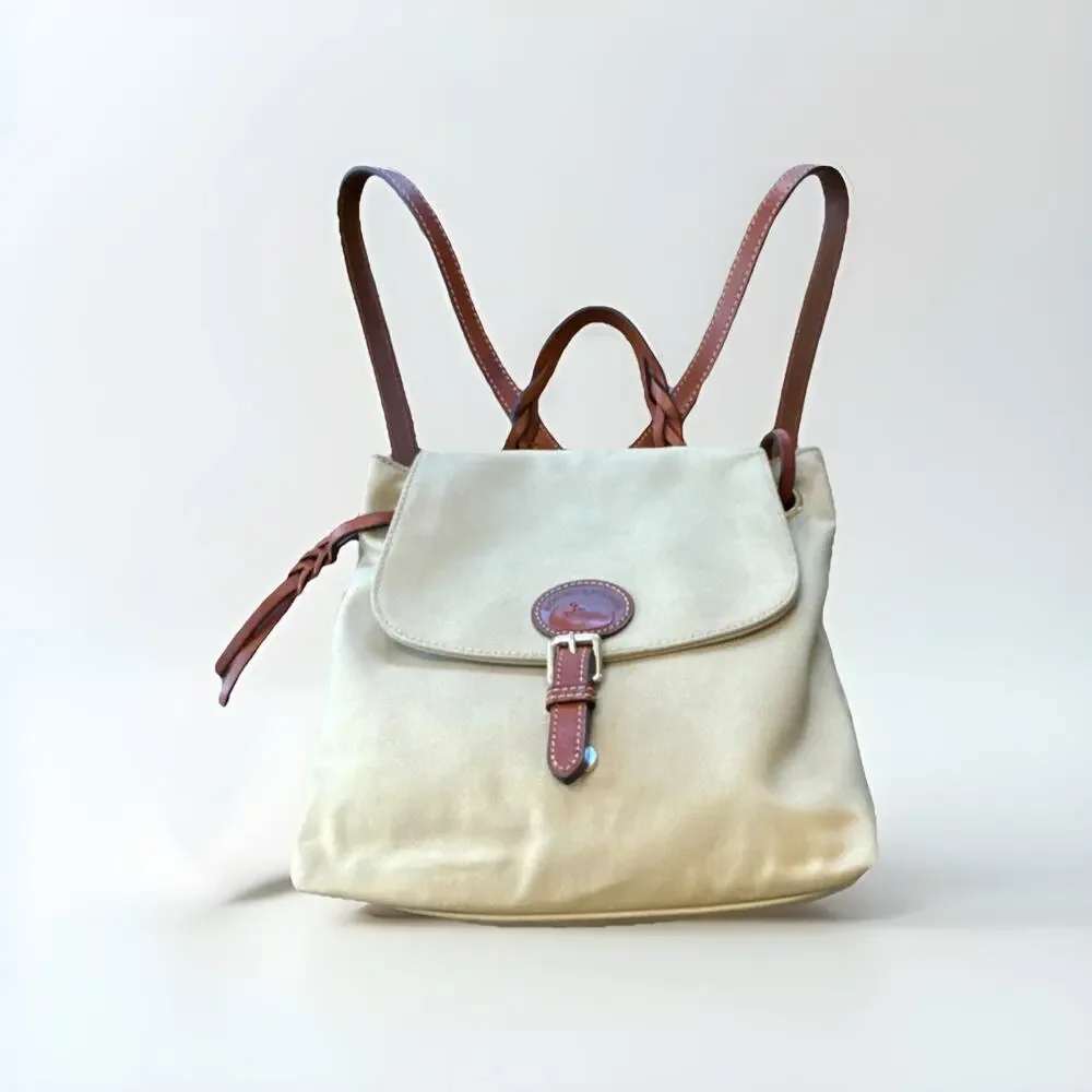 Dooney Bourke Nylon Flap Women's Backpack Khaki, Leather Adjustable Strap $139‎